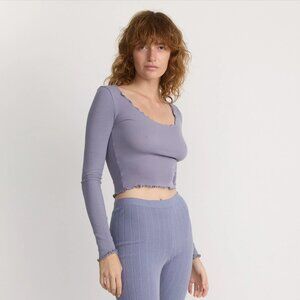 Organic Basics Core Rib V-Neck Long Sleeve Tee - Silver Mist